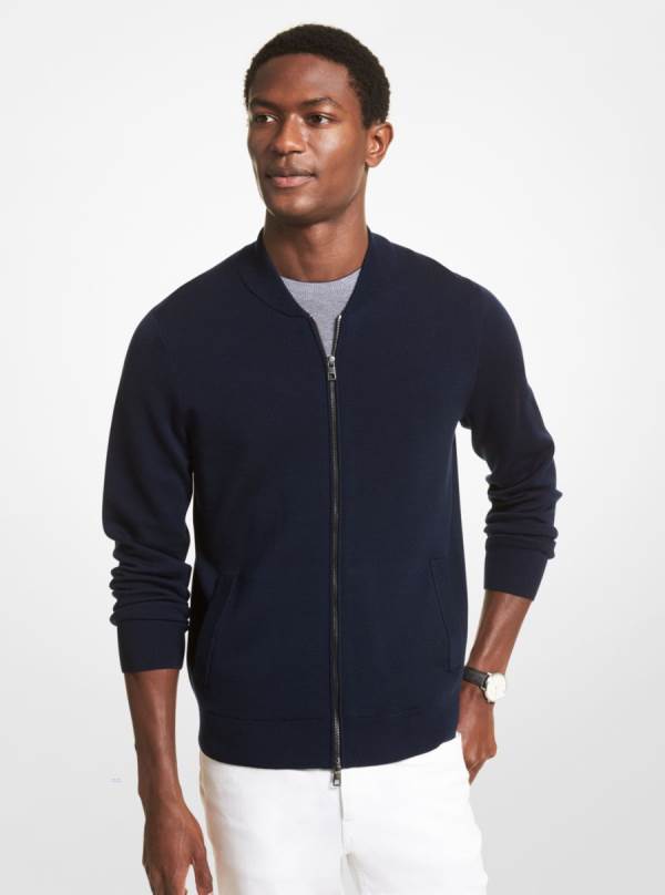 Panske Bundy Michael Kors Merino Wool Baseball Biele Modre Pruhované - Oblecenie Michael Kors Vypredaj | OJGWQ-2091